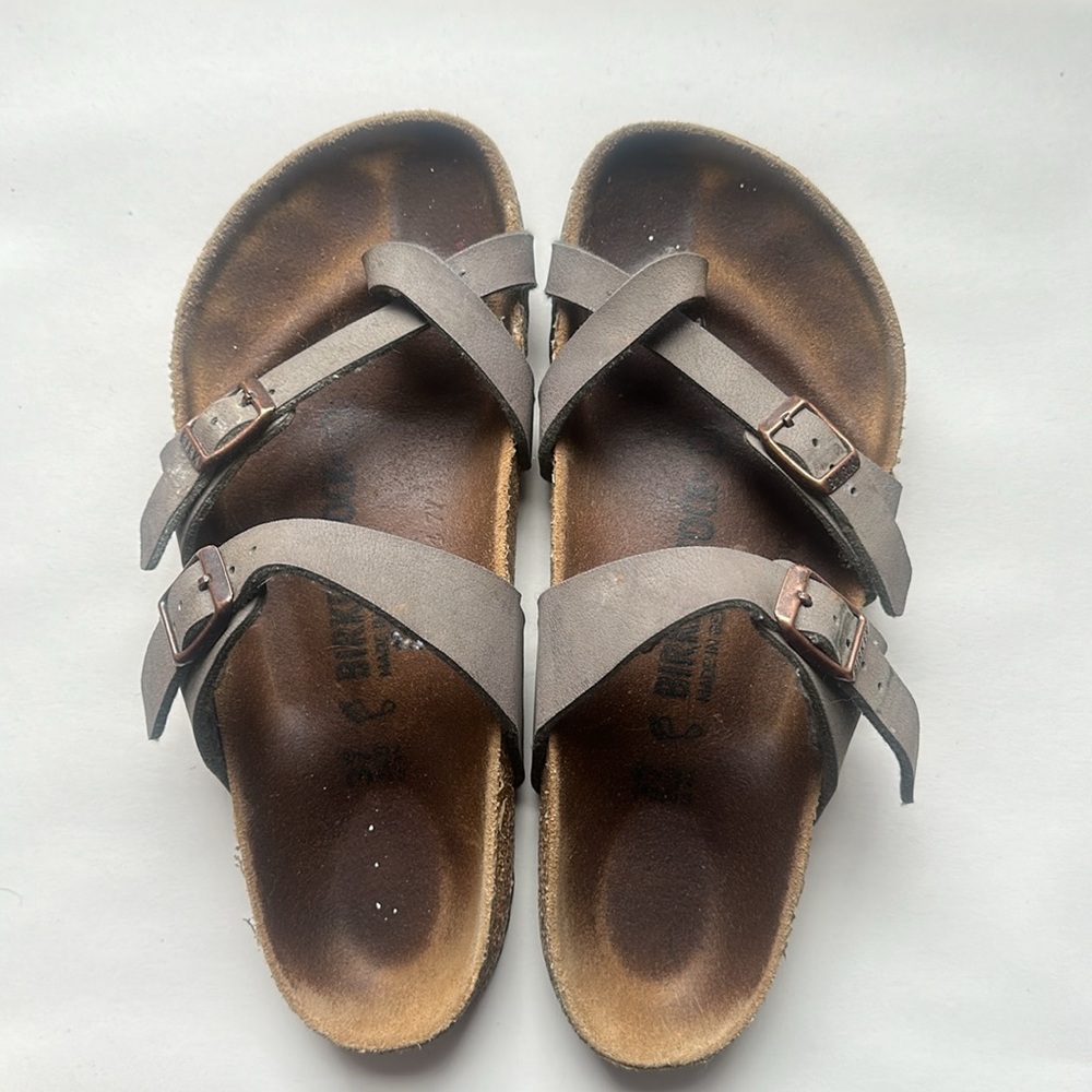 Birkenstock two strap sandals in green/grey color size European 37